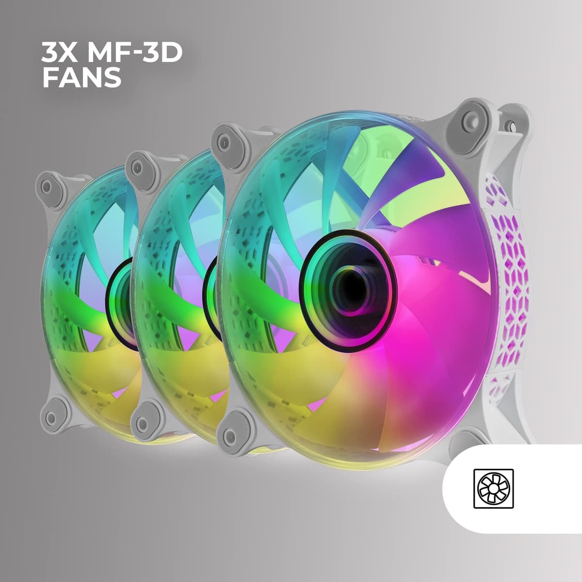 Mars Gaming MF-3DKIT, Kit 3 Ventiladores ARGB 360° 12cm, Espejo Infinito 3D, Sistema Anti-vibraciones, Controlador ARGB, Mando a Distancia RF, Compatibilidad Total, Blanco — view 4