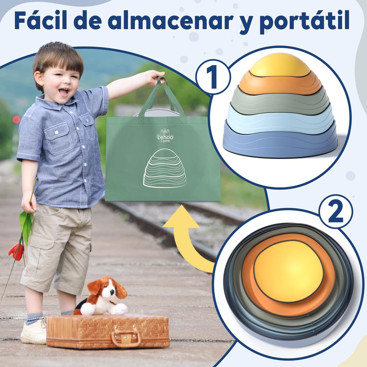 Lehoo Castle Piedras de Equilibrio para Niños,6 pcs Antideslizante Piedras de Paso para Niños, Juego de Equilibrio Exterior, Desarrollo Sensorial y Coordinación, Curso de Obstáculos — view 6