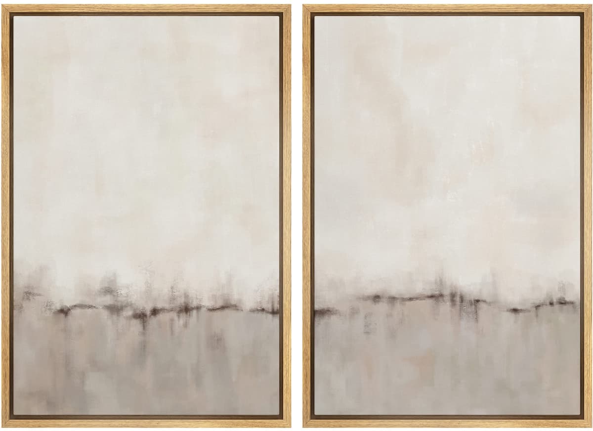 MUDECOR Framed Canvas Print Wall Art Set Watercolor Pastel Duotone Tan Landscape Abstract Shapes Illustrations Modern Art Decorative Contemporary for Living Room, Bedroom, Office - 24"x36"x2 Natural