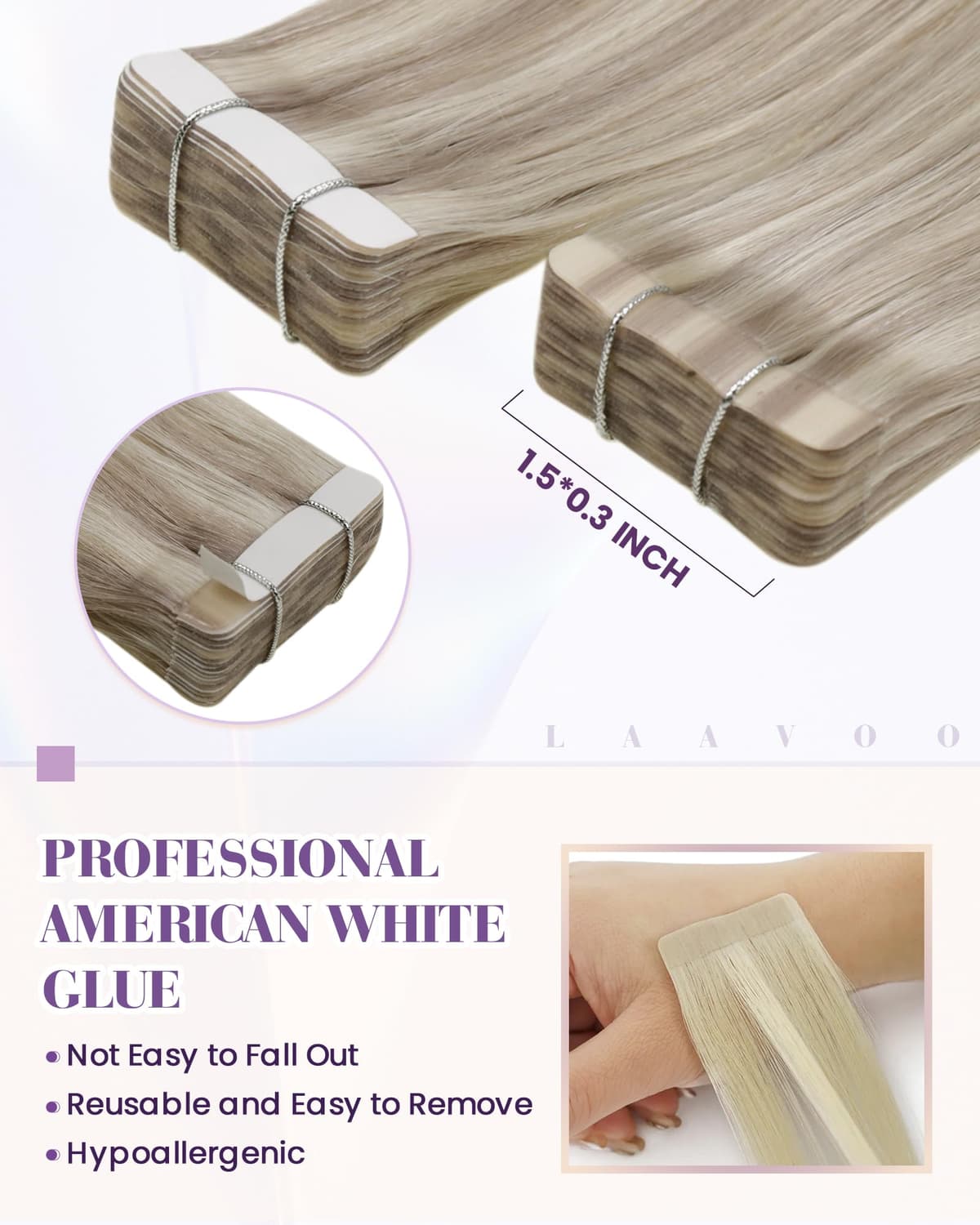 LaaVoo Tape in Hair Extensions Human Hair Blonde Tape Hair Extensions Real Human Hair Invisible Tapes Remy Straight Balayage Brown to Blonde Hair Double Sided Tabs 20pcs 50g 16 Inch #8/18/60 — view 33