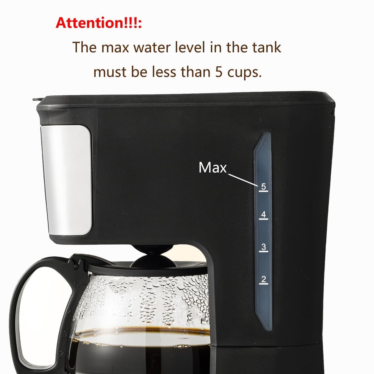 Nehilumn 5-Cup Programmable Coffee Maker - Reusable Filter, Clear Water Level Indicator, Auto Shut- Off, Black &Stainless Steel Coffee Pot — view 6