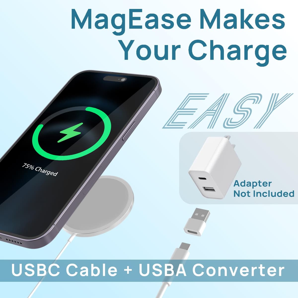 Magnetic Wireless Charger, Mag Safe Charger 15W Fast Charging for iPhone 17/16/15/14/13/12 Series and AirPods 4/3/2/Pro, Wireless Charging Pad with USB A/C Dual Ports (White, Adapter not included) — view 2