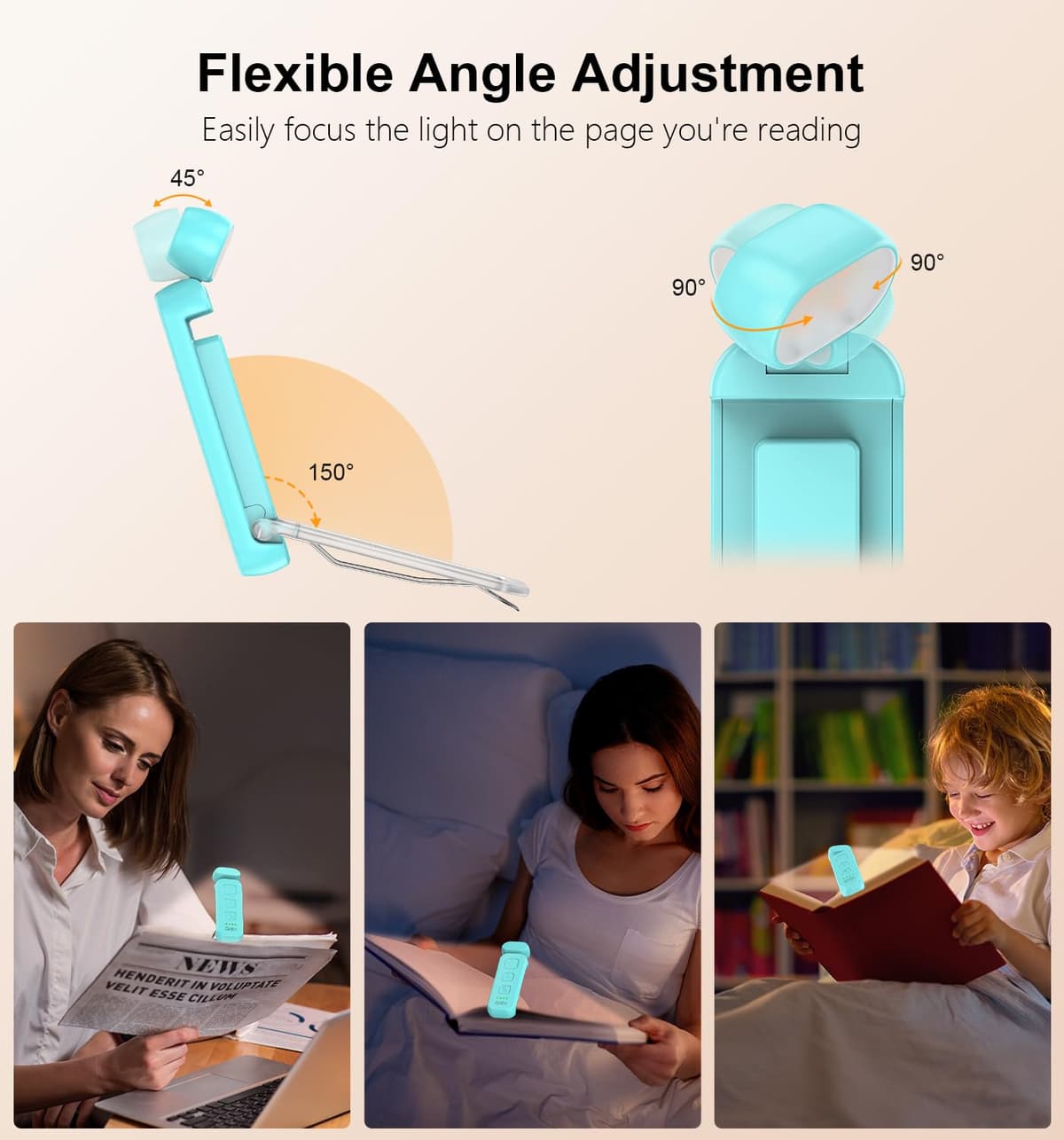 Gritin Book Light Rechargeable, Reading Light Lamp Clip on Books, Eye Caring 3 Colors, 5 Brightness & Stepless Dimming, Long Lasting up to 80hrs, Portable Mini Reading Lamp for Readers — view 5