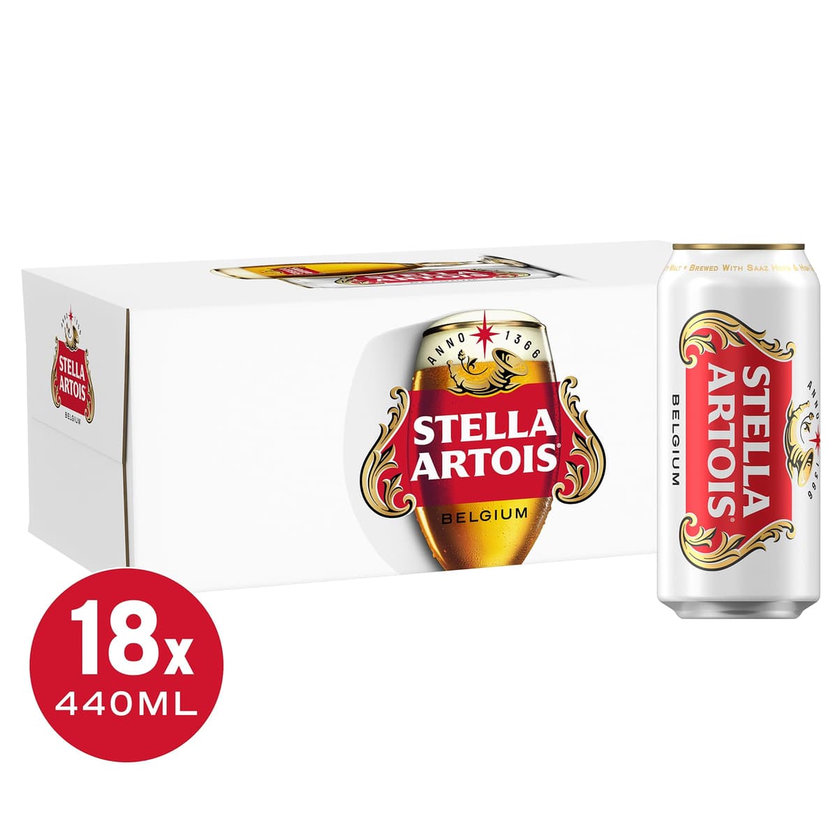 STELLA ARTOIS Premium Lager Beer Can, 440 ml (Pack of 18) — view 2