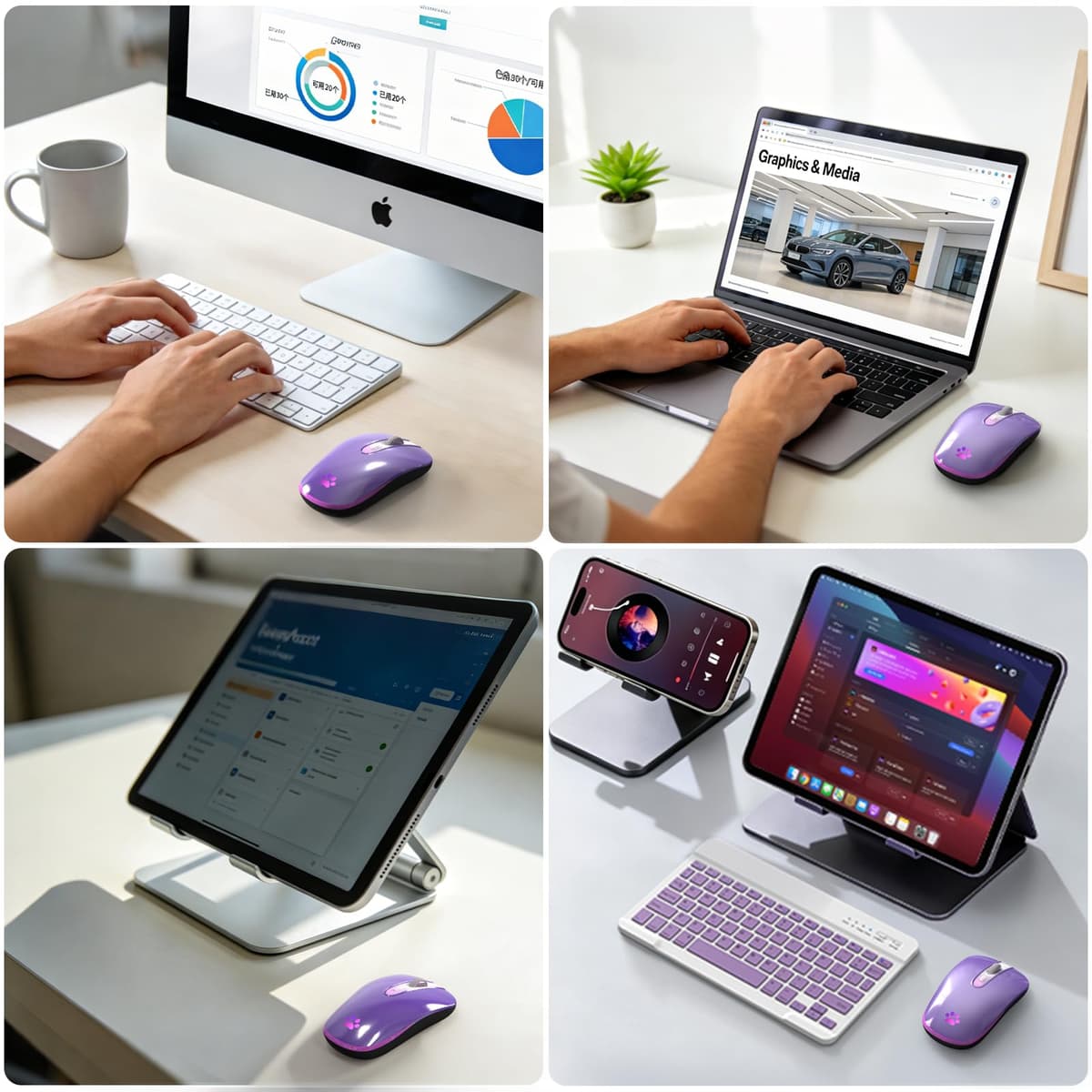 Wireless Mouse, 2.4G & Bluetooth Mouse for Laptop Slim Silent Mice with USB Receiver, 7 Color Backlit LED, 1000/1200/1400/1600 DPI Optical Computer Mice, Compatible with PC, Mac, Laptop, Purple — view 5
