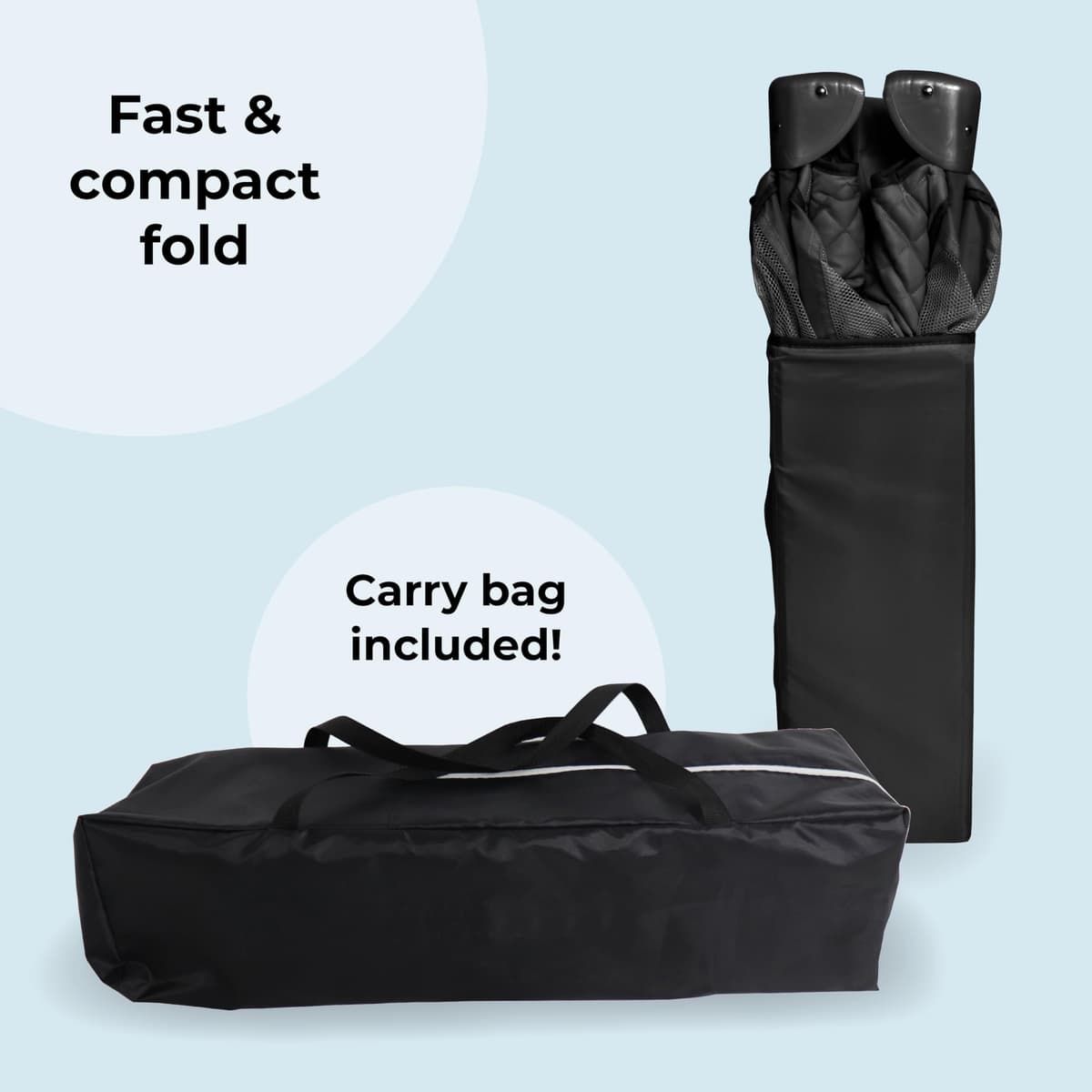 My Babiie Travel Cot - Lightweight, From Birth to 15kg, Easy Fold & Compact, Travel Bag, 120cm x 60cm Padded Mattress - Quilted Black — view 4