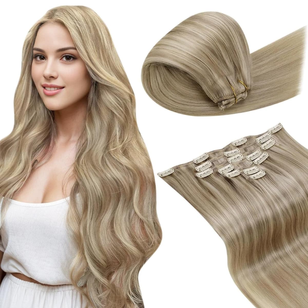 LaaVoo Hair Extensions Clip in Real Human Hair Brown Clip in Hair Extensions Dark Brown Remy Straight Hair Full Head Double Weft 80g 5pcs 14 Inch #4 — view 72