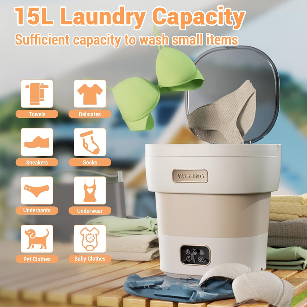 12L Portable Washing Machine with Spin Dryer, Mini Washing Machine with 2 Cleaning Modes & Touchscreen One-Button Operation, Small Washer for Underwear Baby Clothes Socks for Apartment Dorm Camping -A — view 3