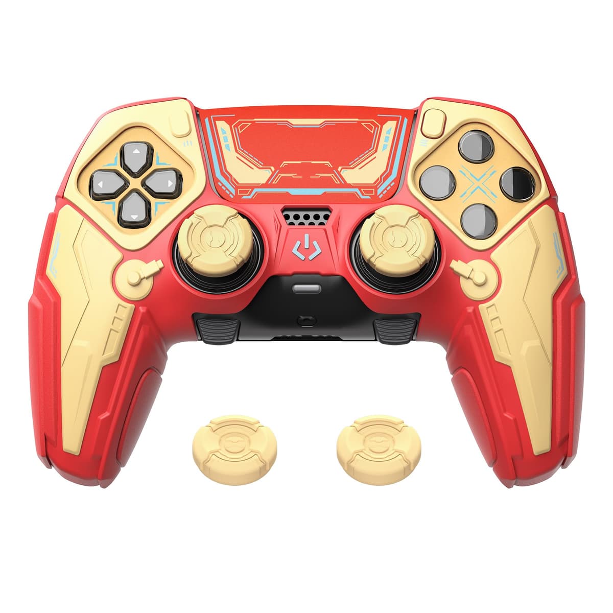 PlayVital Funda de Silicona para ps5 Edge Mando - Carcasa Protectora Antideslizante con Tapas para Joystick y Pegatinas Decorativas - Stellar Mecha (Rojo Carmesí & Amarillo Hierro)