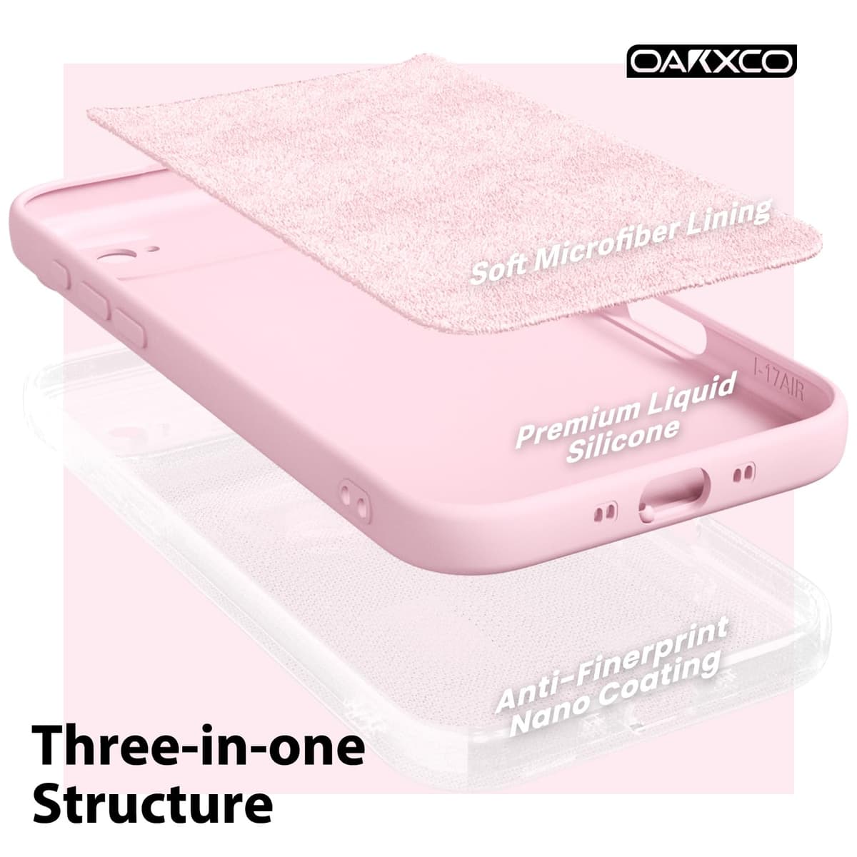 oakxco for iPhone 17 Pro Max Phone Case Liquid Silicone, Cute Thin Slim Grip Soft Rubber Gel for Women Men, Smooth Matte TPU Plain Solid Color Girly Simple Case with Camera Cover, Light Pink — view 1079