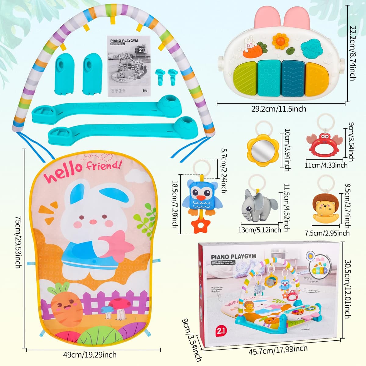 nicknack Gimnasio Bebé con Piano Musical, Manta de Actividades Bebé - Alfombra Juegos Juguetes Sensoriales con Kickin' Tunes, Luces y Sonidos, Desarrollo Infantil Regalo para 0-3-6-12 Meses Bebés — view 5