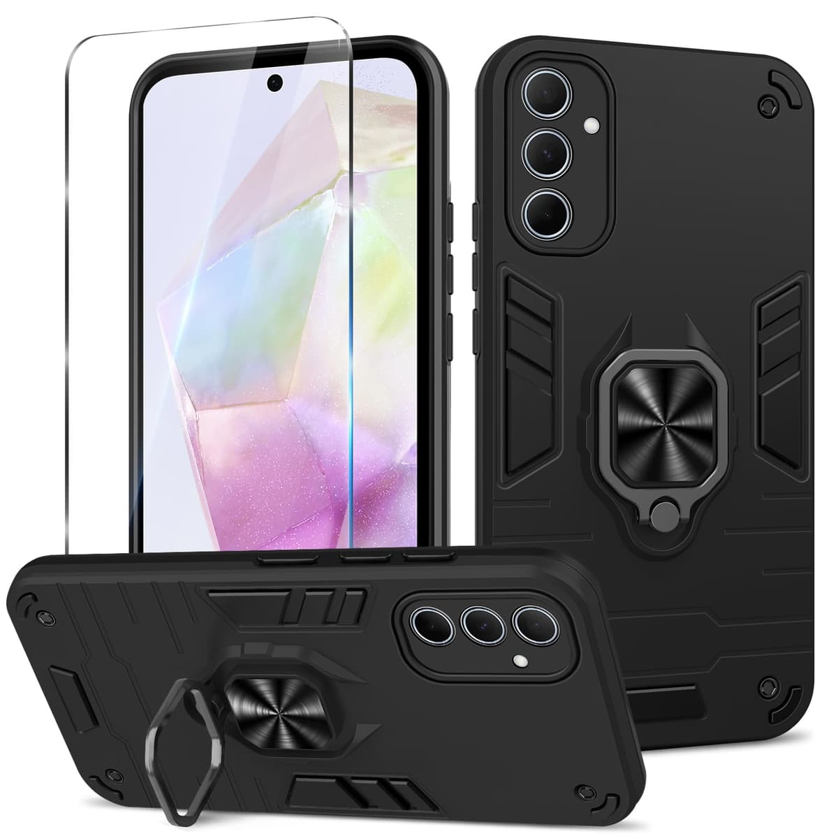 Funda para CMF Phone 2 Pro, Carcasa Antigolpes con Soporte anular metálico, Case Protectora de Grado Militar, Negro — view 1206