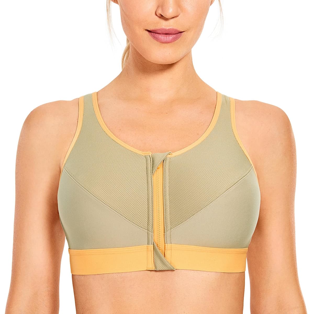 SYROKAN Women's Sports Bra High Impact Front Fastening Zipper Wireless Post Surgery Support Workout Bra — view 10