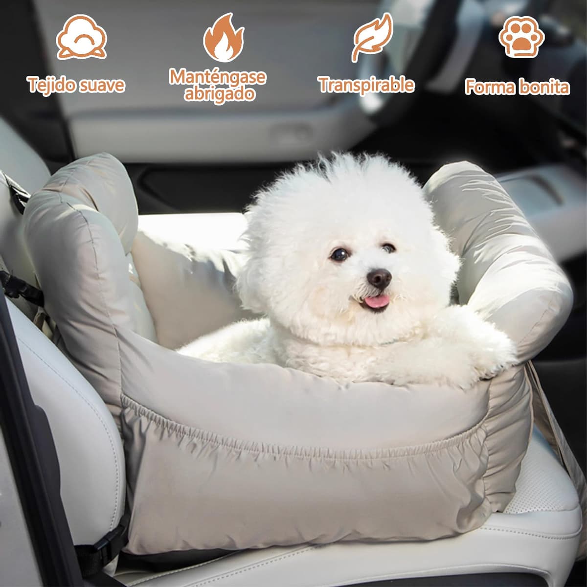 Galatée Asiento Elevador para Mascotas para El Coche, Asiento para Perros para El Coche, Bolsa para Perros con Cuerda De Tracción De Seguridad, Bolso para Mascotas con Bolsillos Grandes(Gris) — view 2