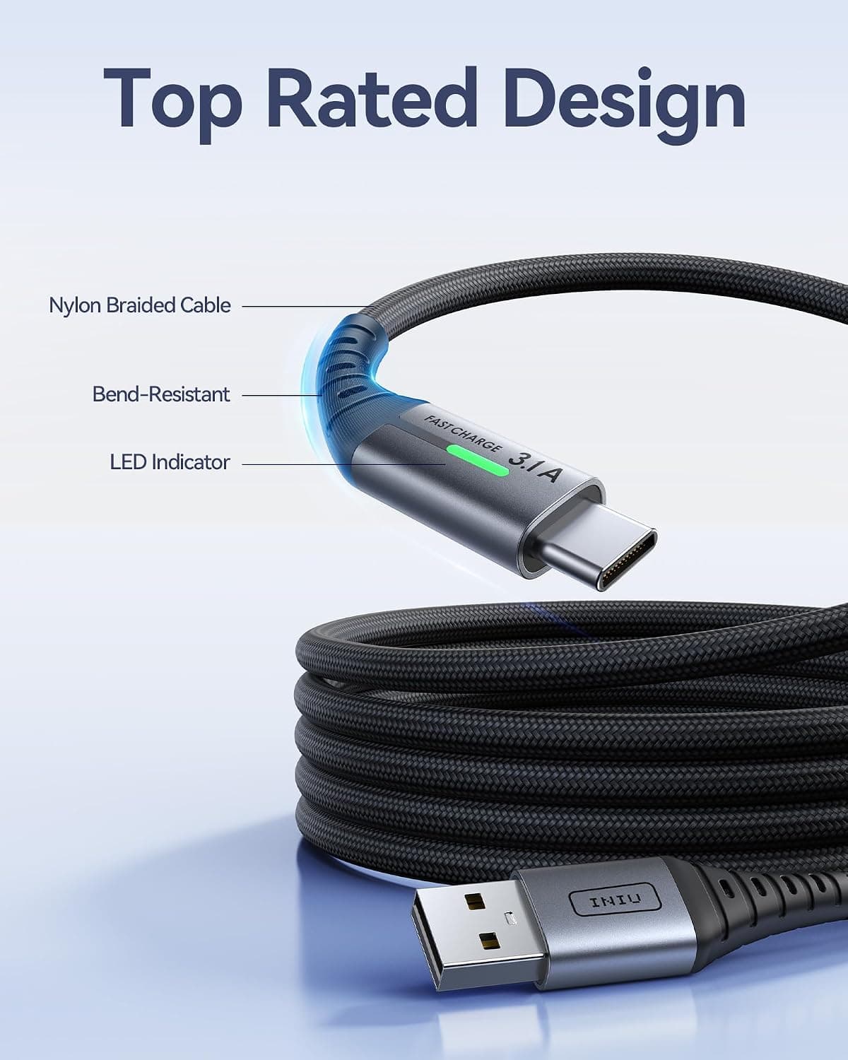 INIU USB C Charger Cable, 2m Type C Cable Fast Charging, Braided USB A to USB-C Phone Charger Cable USBC for iPhone 17 16 15 Pro Max, Samsung Galaxy S25 S24 Ultra, Pixel 10, iPad Air Switch Steam etc. — view 3