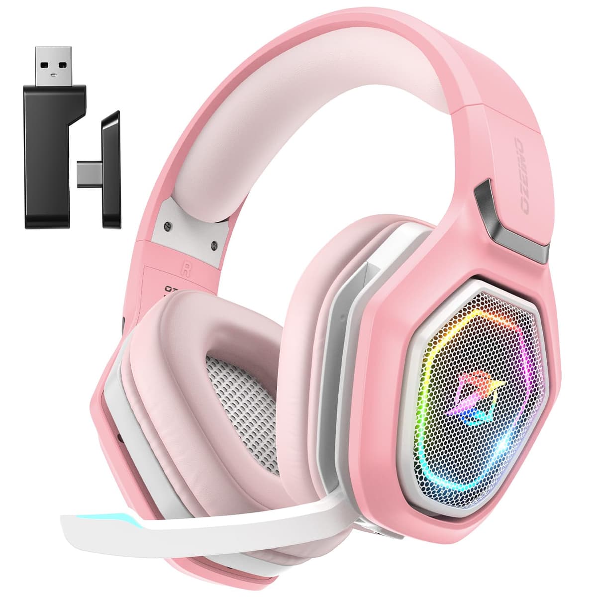 Ozeino Wireless Gaming Headset, Compatible with PC Ps5 Ps4 Boasts 2.4GHz Lossless Audio, USB & Type-C, Flip Microphone and 40-Hr Battery - Suited for Switch, Laptop, Mac — view 8