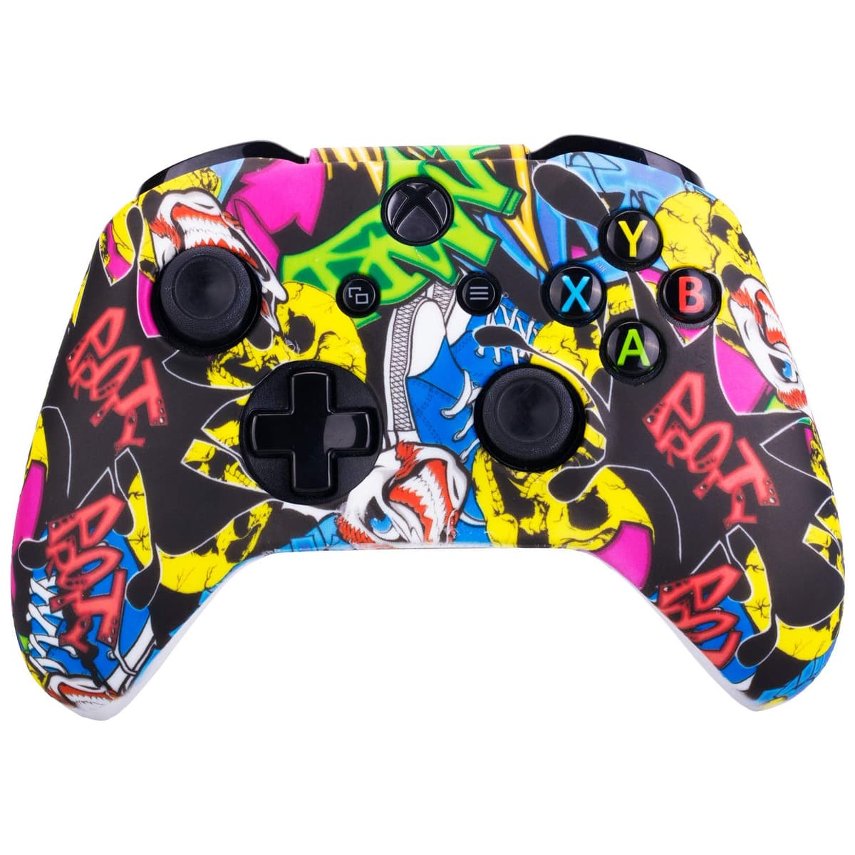 Yorha Impresión Caucho de Silicona Funda Skin Case Carcasas Piel para Xbox One S/X Mando Controller x 1 (Calavera comica) con Agarres para el Pulgar Thumb Grip Pro x 8 — view 2