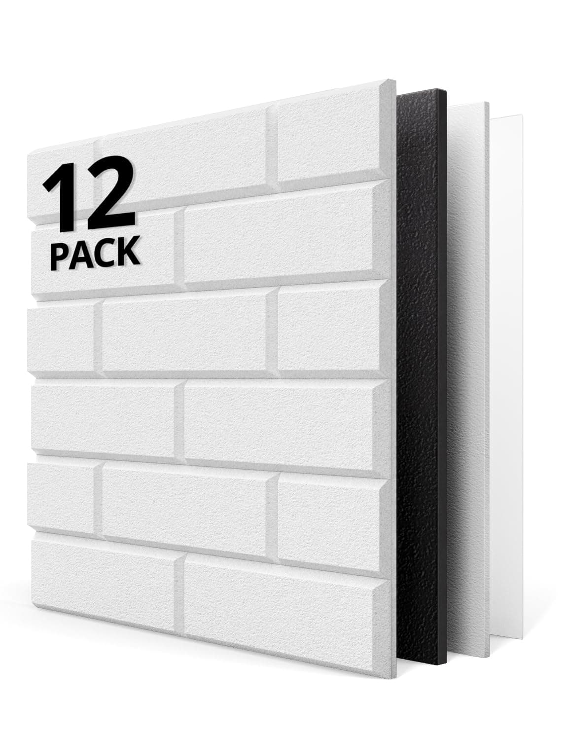 Kuchoow Sound Proofing Wall Panels Self Adhesive with MLV, 12 Pack Brick Acoustic Panel for Sound Absorbing, Noise Reduction & Soundproofing in Studio, Room, Office, 12" x 12" x 0.4", White