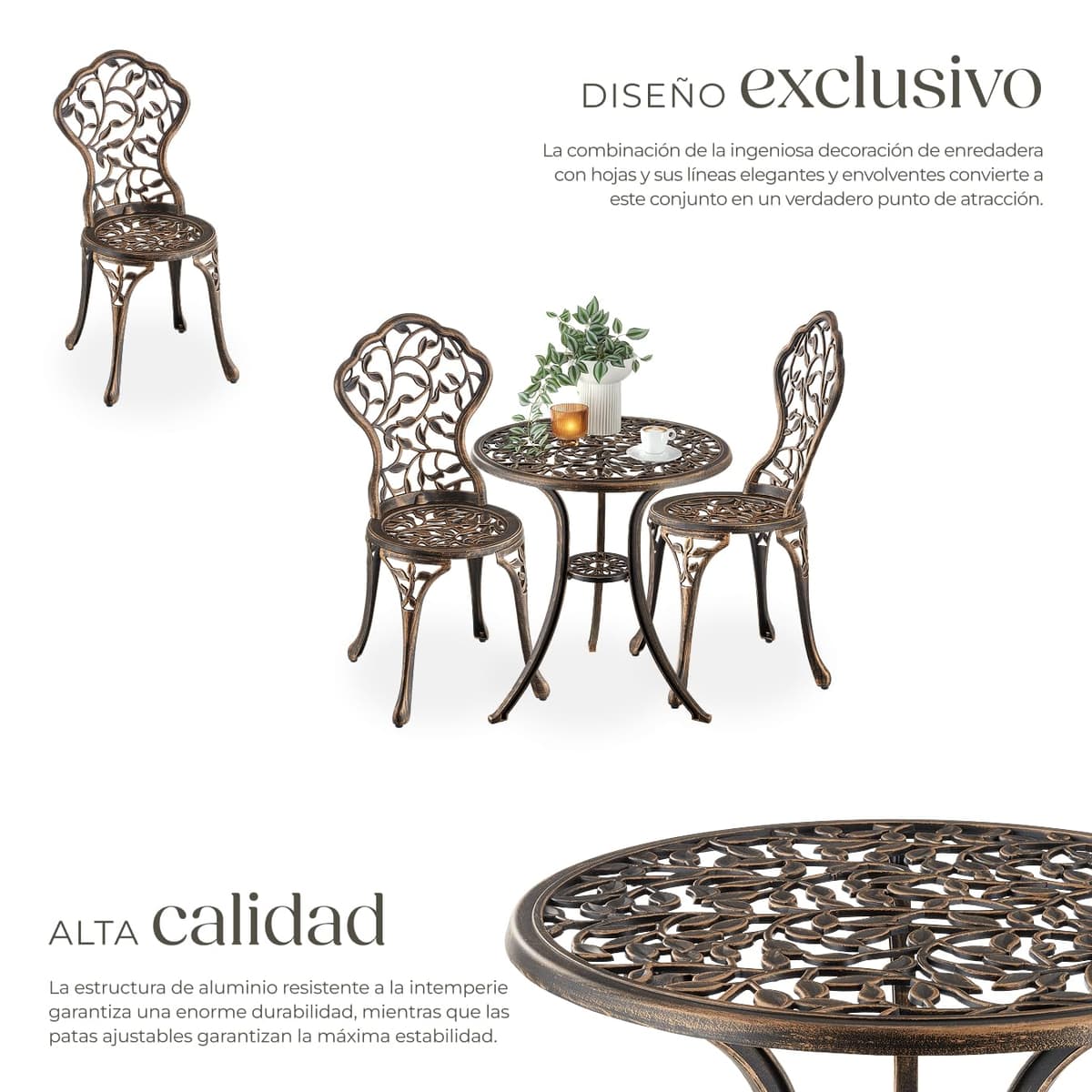 TecTake 3 Piece Bistro Set, Outdoor Garden Chairs and Retro Table, Outdoor Terrace Set, Garden Furniture – 2 Chairs 1 Table — view 3