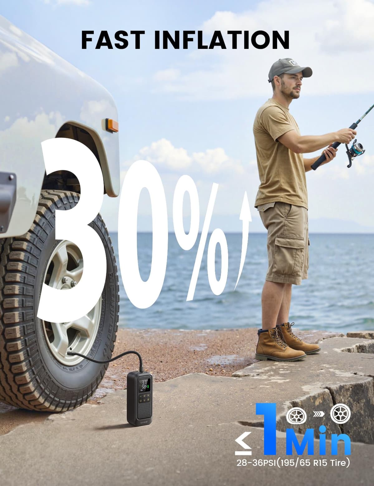 Lamicall Car Tyre Inflator Air Compressor - [5x Faster Inflation] Portable Air Pump with Digital Pressure Gauge & LED Light, 150PSI Electric Tyre Pump with Auto Shutoff for Car, Motorcycle, Bike, Ball — view 4