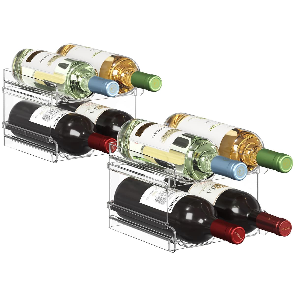 Lifewit Botellero apilable de plástico para Nevera, Armario, encimera, Soporte para Botellas de Vino, Organizador de Botellas de Agua para Nevera, despensa, Capacidad para 4 Botellas,Transparente — view 13