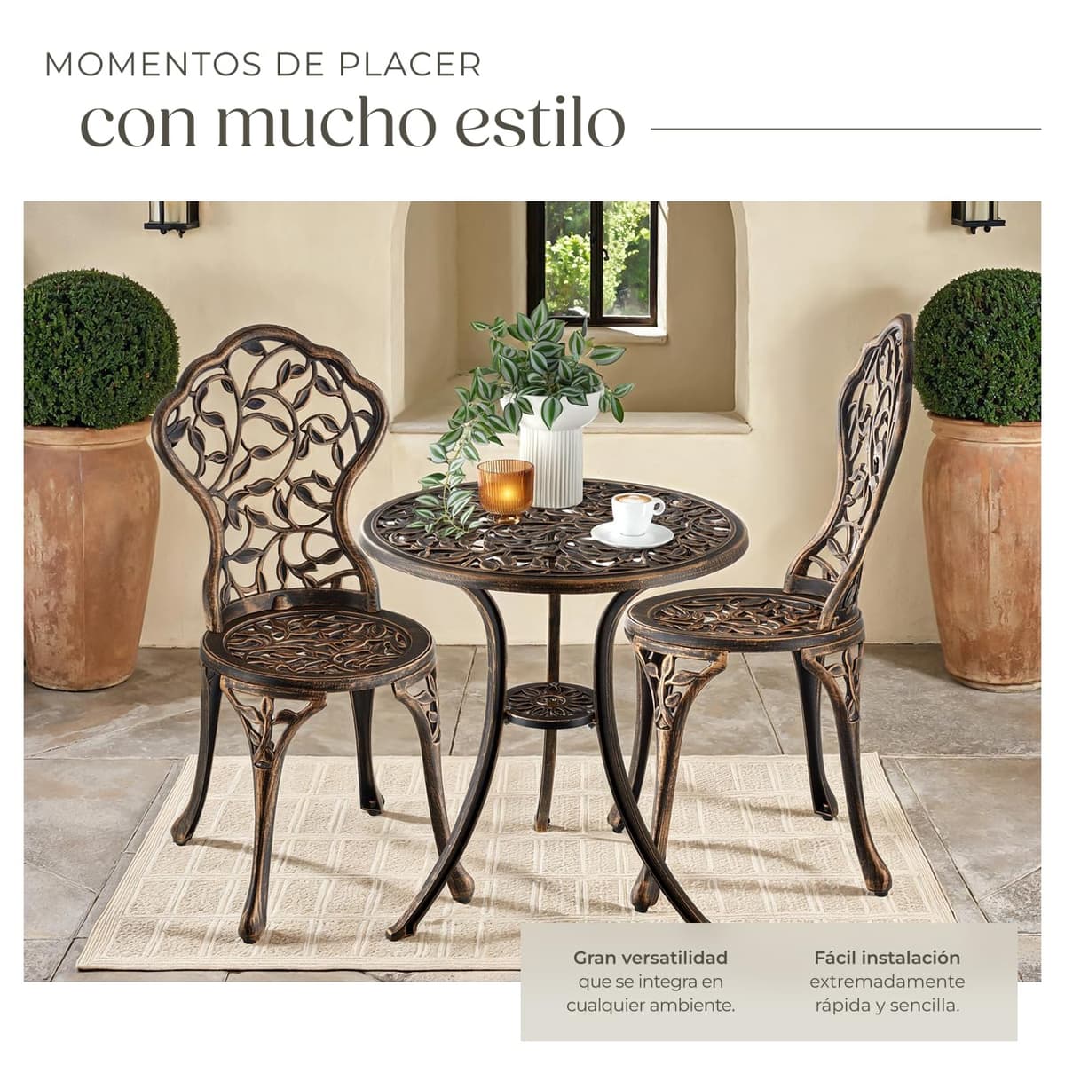 TecTake 3 Piece Bistro Set, Outdoor Garden Chairs and Retro Table, Outdoor Terrace Set, Garden Furniture – 2 Chairs 1 Table — view 4