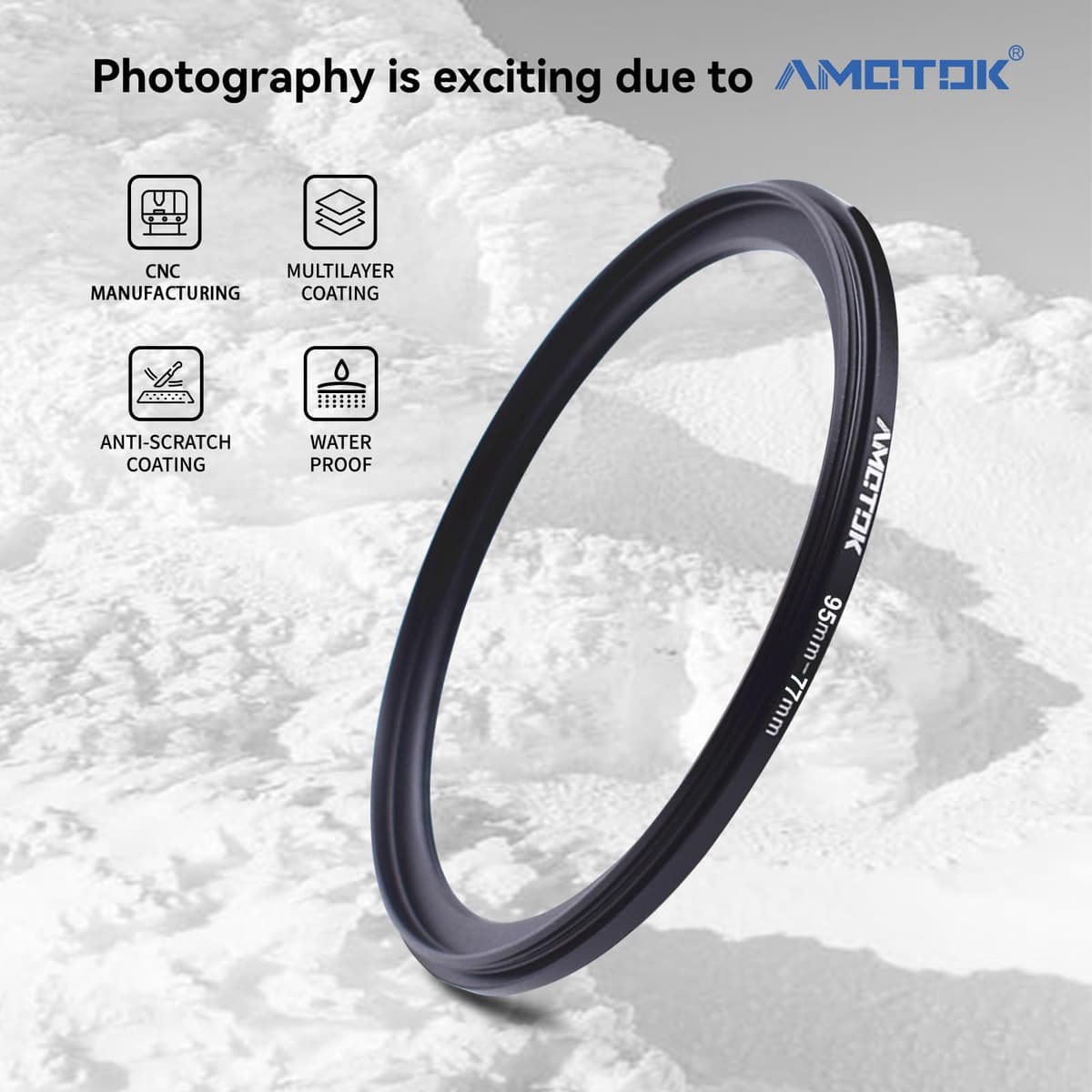 95mm a 77mm Adaptador de Lente de,Anillo Reductor de Filtro de 95mm a 77mm,Compatible con Todos los Accesorios de Filtro de 77mm.Hecho de mecanizado CNC — view 2