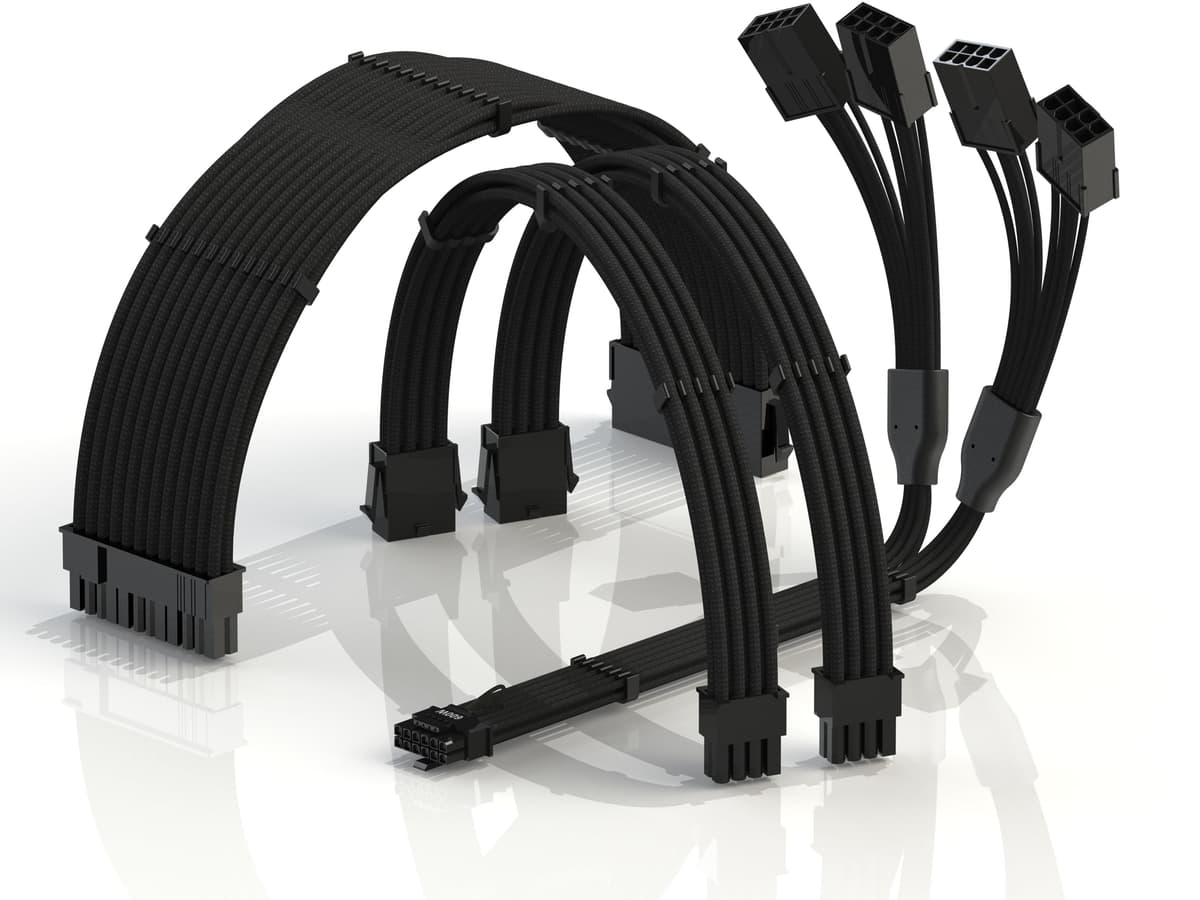 LINKUP - AVA 4 en 1 Adaptadores de Potencia 12VHPWR PCIE 5.0 | 600W 16AWG | para Todas Las Fuentes de Alimentación | Clasificación UL, Funda Trenzada | Kit de 4 Piezas para GPUs RTX4000 | 40cm Negro