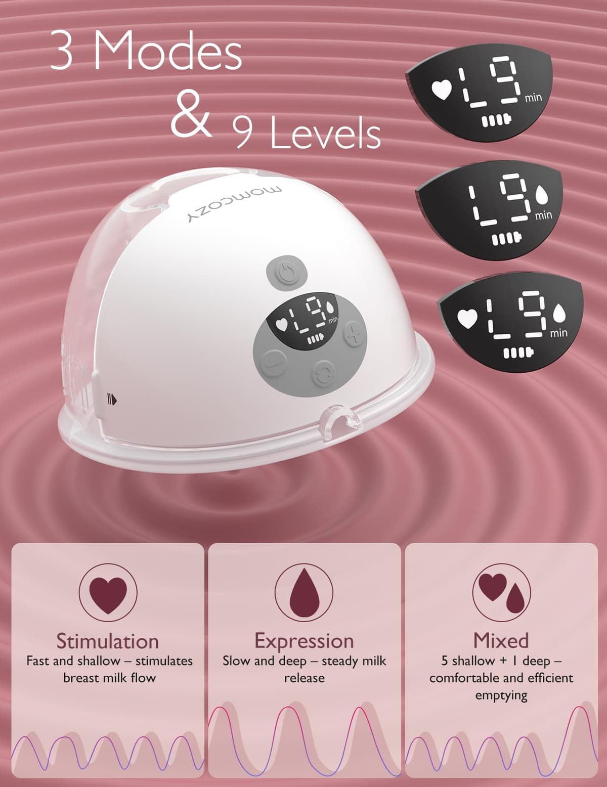 Momcozy M5 Smart Breast Pump, APP Controlled Wearable Hands‑Free Electric Pump, 3 Modes 9 Suction Levels, Portable Lightweight Pump, 24mm Flange, 1 Count, Quill Gray — view 5