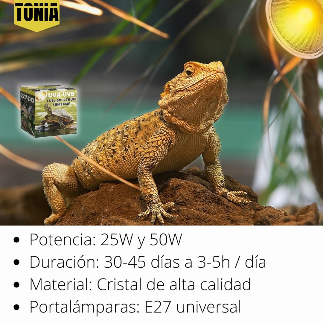 Tonia Bombilla UVB 3.0 25W y 50W - Luz Solar de Espectro Completo para Reptiles y Anfibios (1, 50w) — view 3