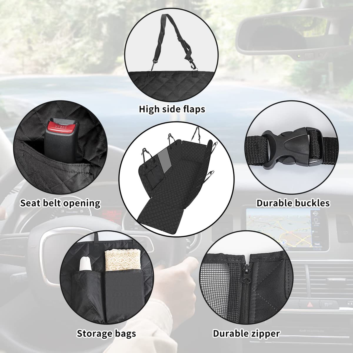 4 en 1 Funda Coche Perros Asiento Trasero, Cubre Asientos con Ventana Protector Lateral, Impermeable Antideslizante, SUV, Camiones (137 x 147 cm) — view 4