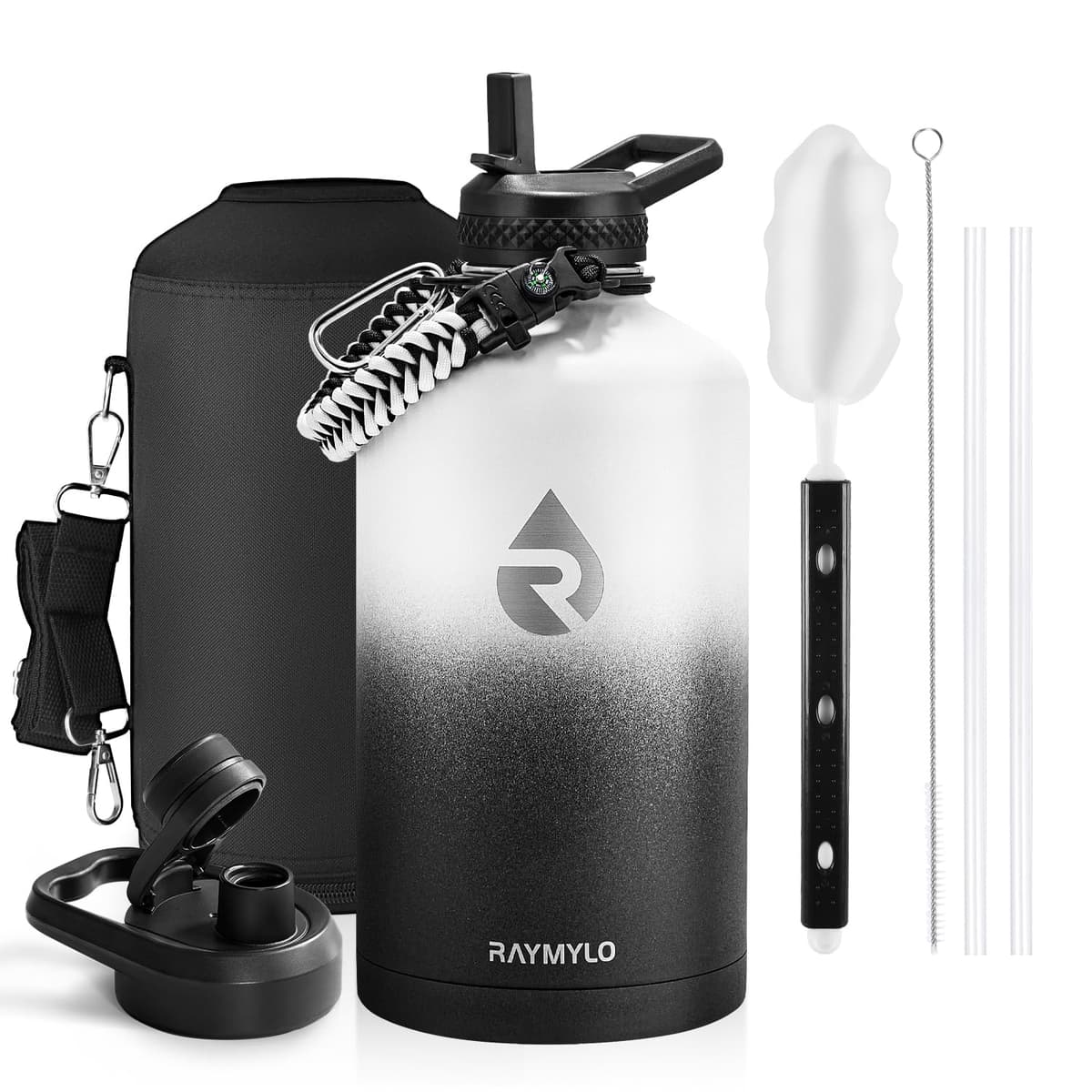 RAYMYLO One Gallon Water Bottle Insulated, Triple Walled Vacuum Stainless Steel (Cold for 48 Hrs), Leak Proof & Non-BPA, Large Water Flask Jug with Paracord Handle & Straw Spout Lids — view 69