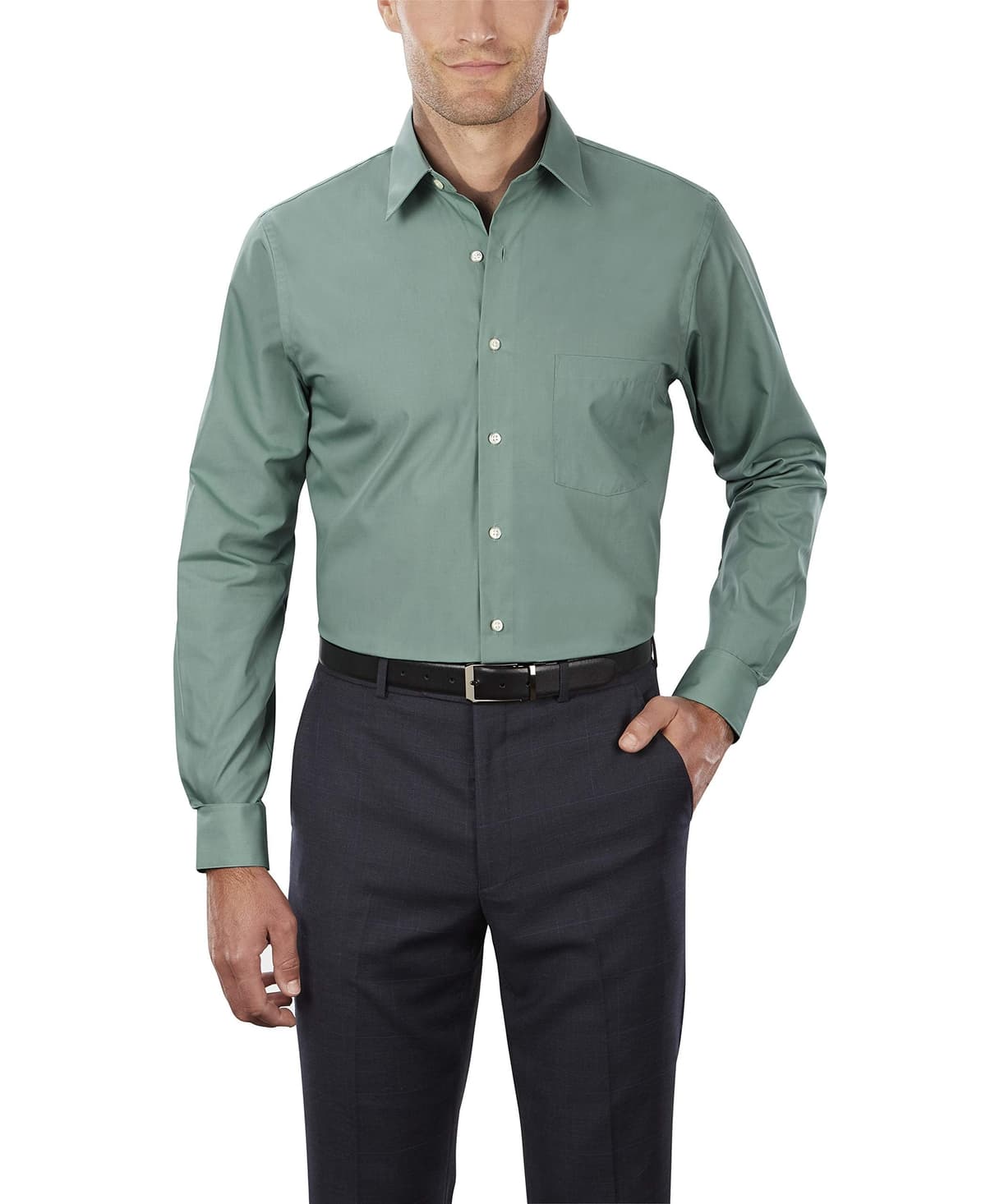 Van Heusen Mens Dress Shirt Regular Fit Poplin SolidDress Shirt — view 16