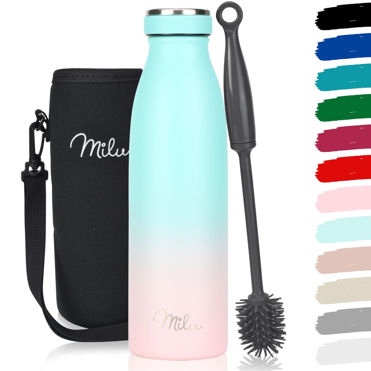 Milu Stainless Steel Drinking Bottle 1500 ml - Insulated Thermo Flask for Water - Leak Proof, Insulated and Double Walled, Carbonated (Granite Navy Blue, 1,5L) — view 15