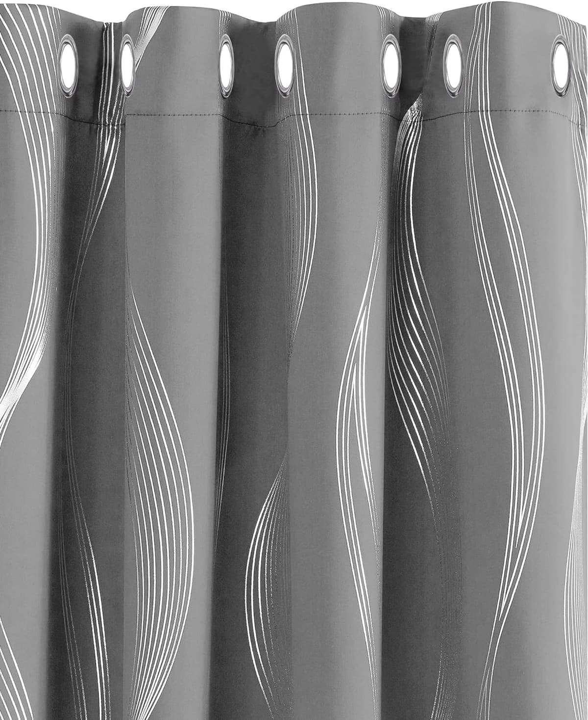 Deconovo Grey Curtains 66 x 54 Inch Drop Foil Printed Wave Line Room Darkening Curtains Thermal Insulated Energy Saving Super Soft Eyelet Blackout Curtains for Bedroom Light Grey 2 Panels — view 2