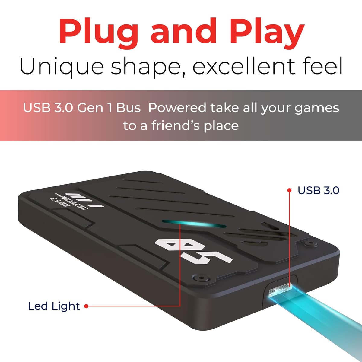 Storite Disco duro externo 1 TB USB 3.0 ligero para copia de seguridad y almacenamiento de datos, disco duro portátil para juegos, ordenador portátil, Mac, ordenador de sobremesa — view 5