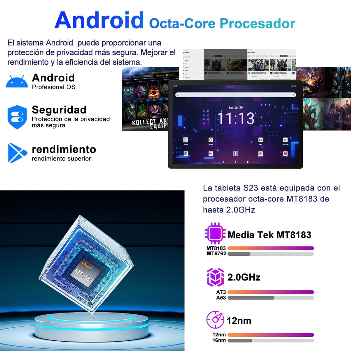 Tablet 11 Pulgadas Pantalla 2K PC 16GB RAM + 256GB ROM + TF 1TB, 10000 mAh/Octa-Core 2.0 GHz / 8MP+20MP+2MP Macro/ 2000 * 1200 Pixels / 5G WiFi/BT5.0/ Tablet con Funda Marrón — view 2