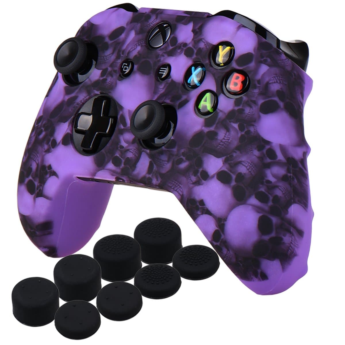 Yorha Impresión Caucho de Silicona Funda Skin Case Carcasas Piel para Xbox One S/X Mando Controller x 1 (Calavera comica) con Agarres para el Pulgar Thumb Grip Pro x 8 — view 12