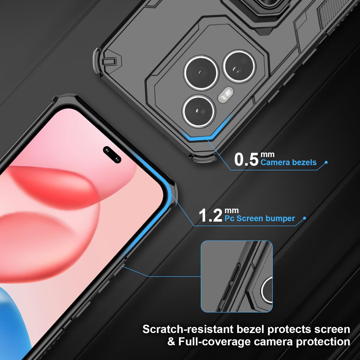 Funda para CMF Phone 2 Pro, Carcasa Antigolpes con Soporte anular metálico, Case Protectora de Grado Militar, Negro — view 836