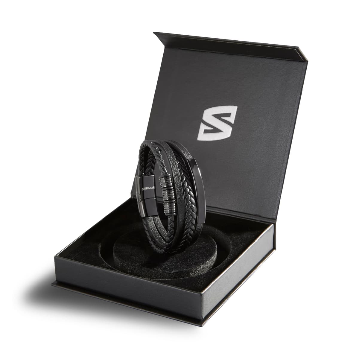 SERASAR Pulseras de cuero premium para hombre | Cierre seguro de acero inoxidable | Tres colores | Joyero Incluido — view 2