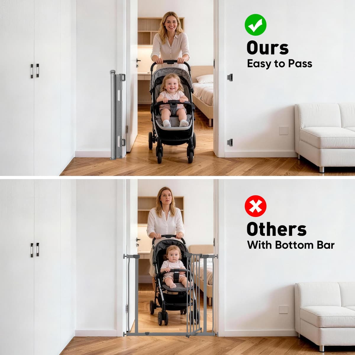 Puerta Seguridad Bebé Extensibles, 0-140 cm Barrera Seguridad Niños y Perros, Vallas de Seguridad para Niños Escaleras y Pasillos, Interiores y Exteriores (Gris) — view 3
