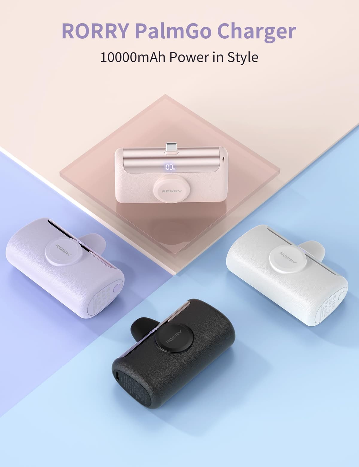 RORRY PalmGo Portable Charger, 10000mAh PD 22.5W Fast Charging Mini Power Bank with Built-in USB C Connector, 3-in-1 Battery Pack for iPhone 17/16/15 Pro/Max, Apple Watch Ultra/11/10/SE, iPad, Pink — view 7