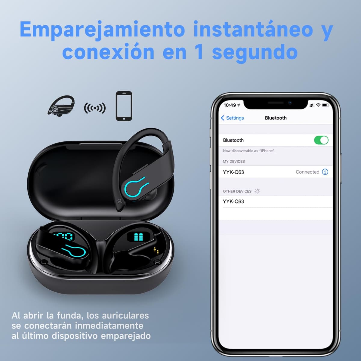 Wireless Bluetooth Headphones, New Version, Sports Helmets with LED Display, 4 Microphones ENC HD, IPX7 Waterproof, Physical Button, HiFi Stereo for Running/FitnessBY01 — view 7