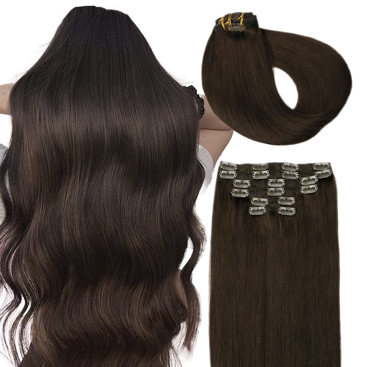 SURNEL Extensiones Clip Pelo Natural 100g 35cm 6 Piezas Castaño Chocolate Extensiones De Clip De Humano Real Extensiones Pelo Natural Remy (C#4-35cm) — view 33