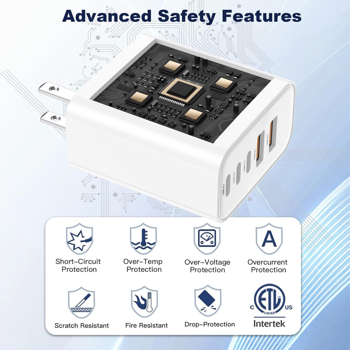 USB C Charger Block, 60W 5 in 1 Charging Blocks, PD 3.0 Fast Charger iPhone, QC 2A Wall Plug Multiport Type C Charging Block for iPhone 17 16 15 14 13 12 Pro Max, iPad, iPod, Samsung, AirPods Pro — view 3