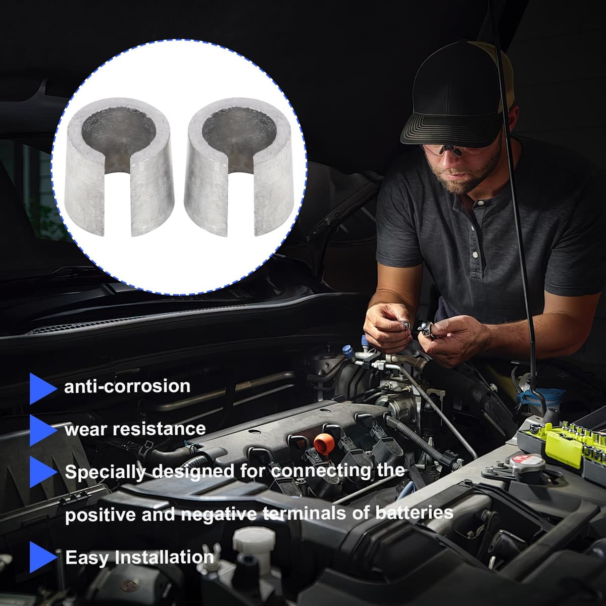 8 casquillos adaptadores para baterías de coche, casquillos de plomo para conexiones de batería positivas y negativas, convertidor de terminal de batería robusto, adaptador postal para polos de — view 5