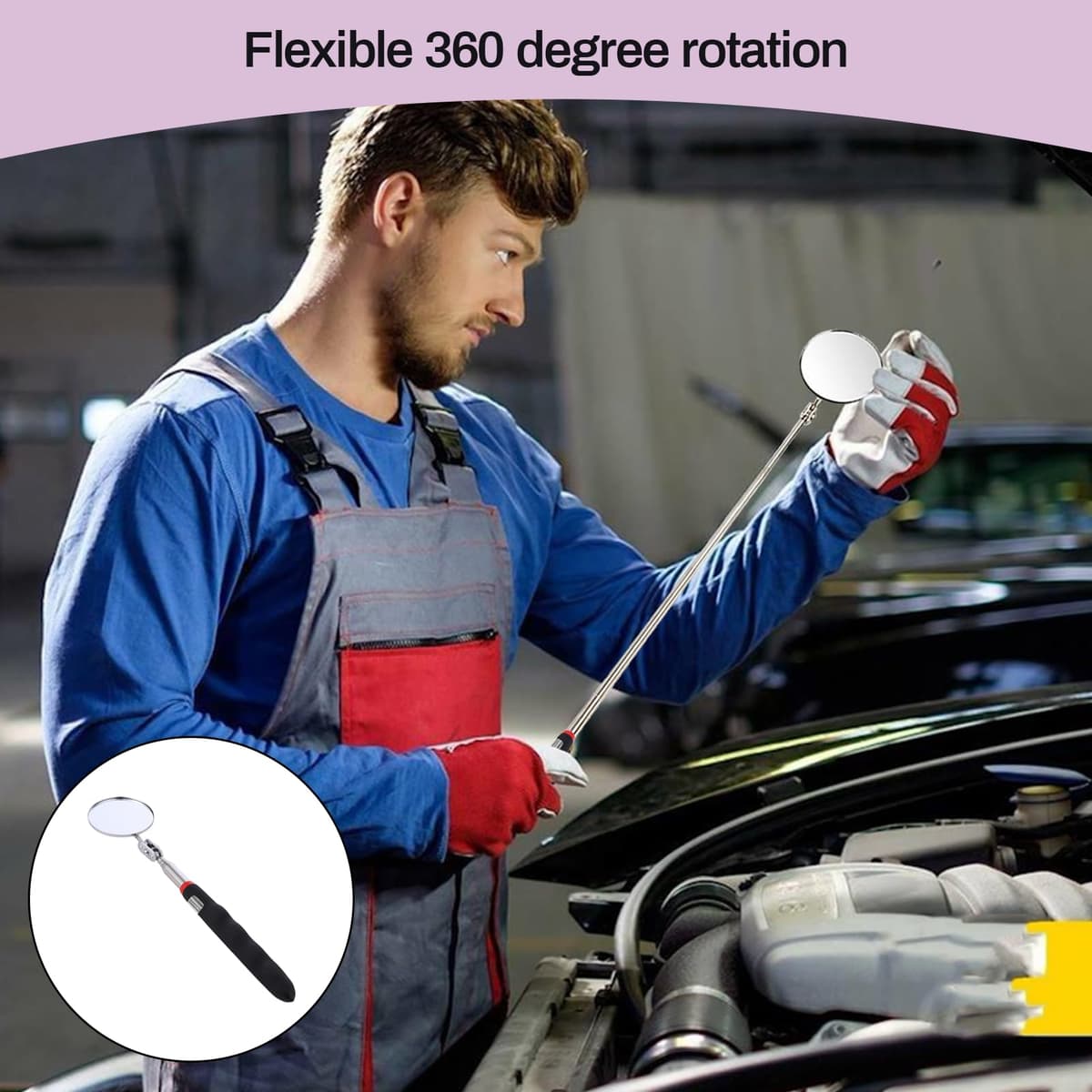 Espejo Telescópico de Inspección, Espejo de Inspección Redondo para Coche, Espejo de Inspección Telescópico para Mecánica y Revisiones Técnicas — view 2