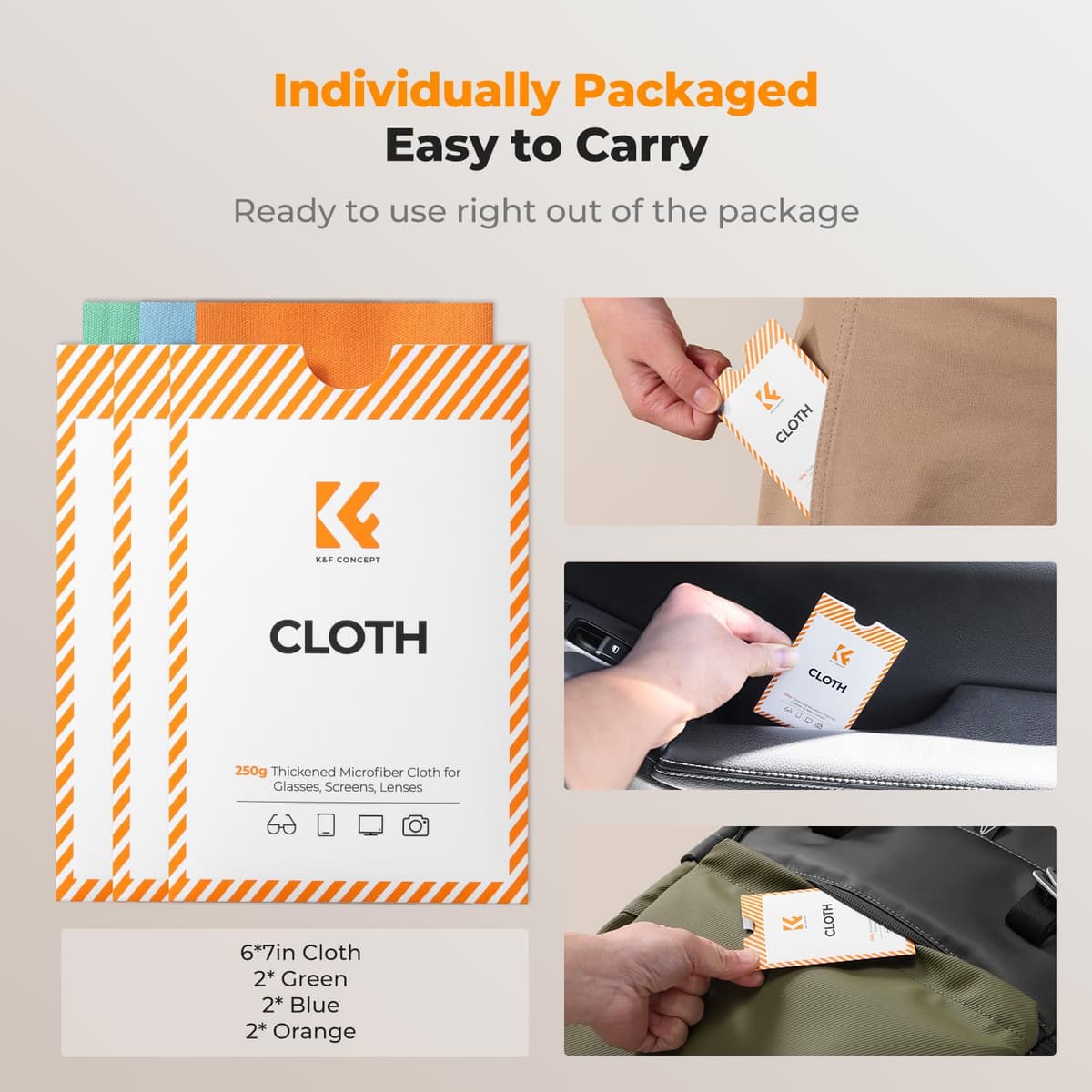 K&F CONCEPT Microfiber Cleaning Cloths, Glasses Cleaning Cloths, Screen Cleaner, Glass Cleaner, Eyeglasses, Camera, VR/AR Headset, Tablet, Lens and Screen, 6 Pack, 6 x 7 inches — view 7