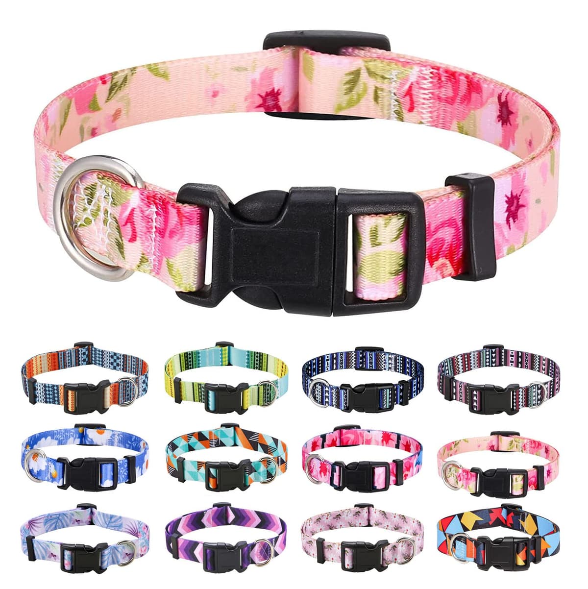 Mihqy Dog Collar for Small Dogs, Cute Small Medium Large Dog Pet Collar, with Floral Patterns, Soft Adjustable for Boy Girl Female Male Puppy Dog Collar(Floral Pink,S) — view 12