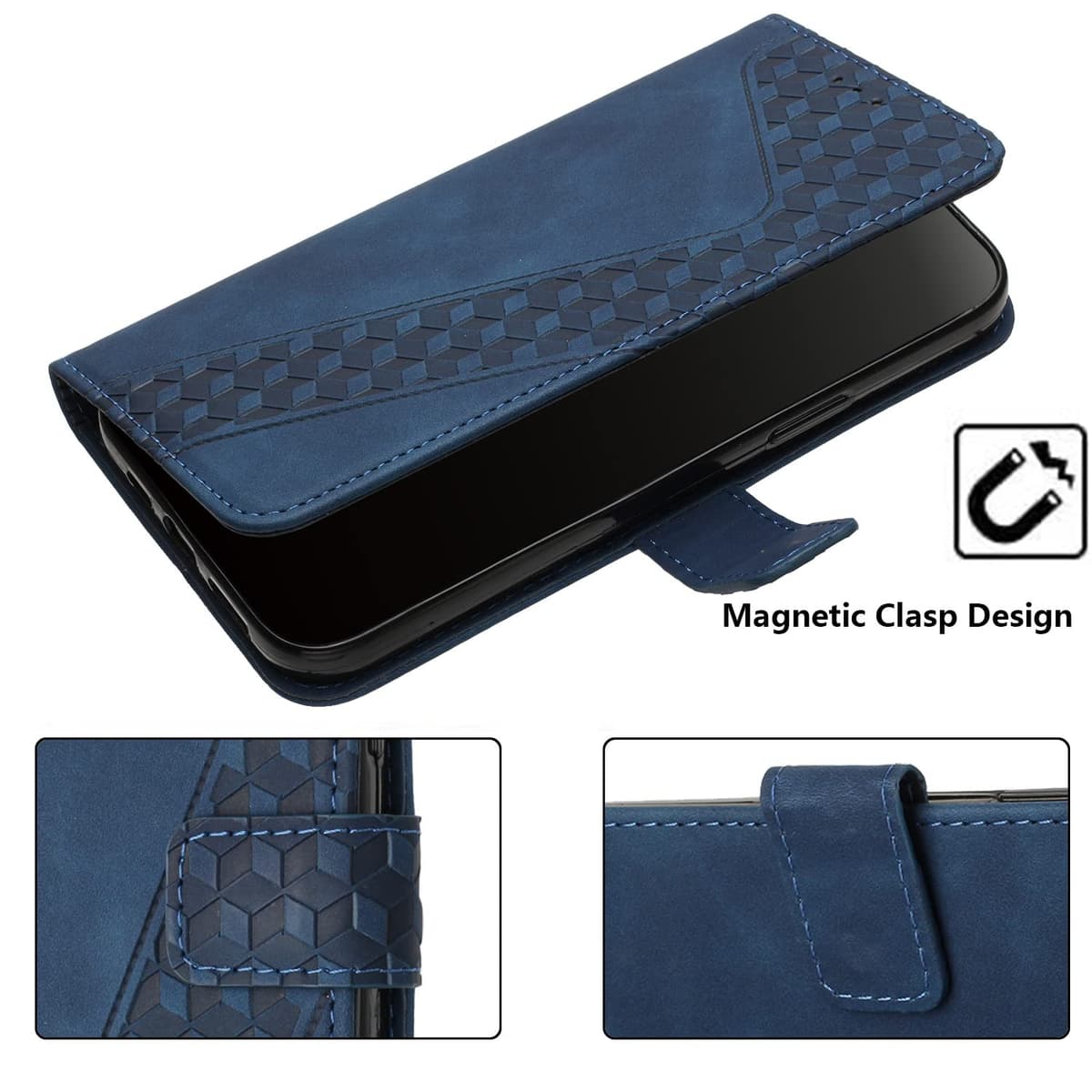 Compatible With Motorola Moto Edge 40 Neo Case,Wallet Case PU Leather with Card holder Slots Magnetic Shockproof Protect Flip Cover Bookstyle Phone Cases Cover for Moto Edge 40 Neo (Blue) — view 6